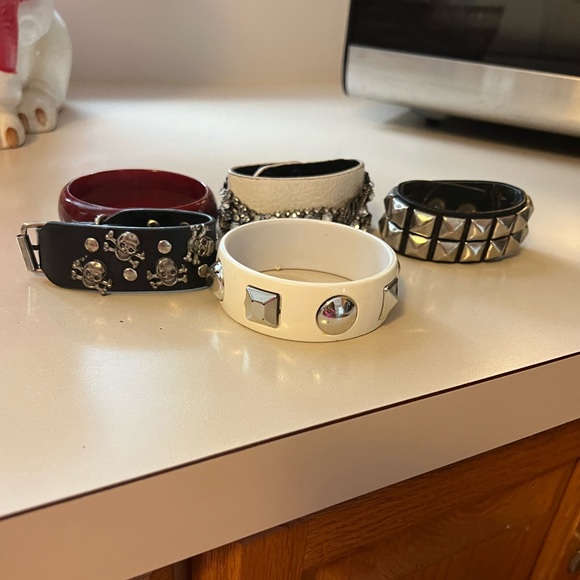 Vintage Jewelry - 90s Vintage Set of 5 Punk Style Bracelets